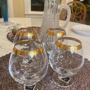 Vintage Glasses Pasabahce Circleware Turkey Brandy Port Or Wine Glasses Gold Rim
