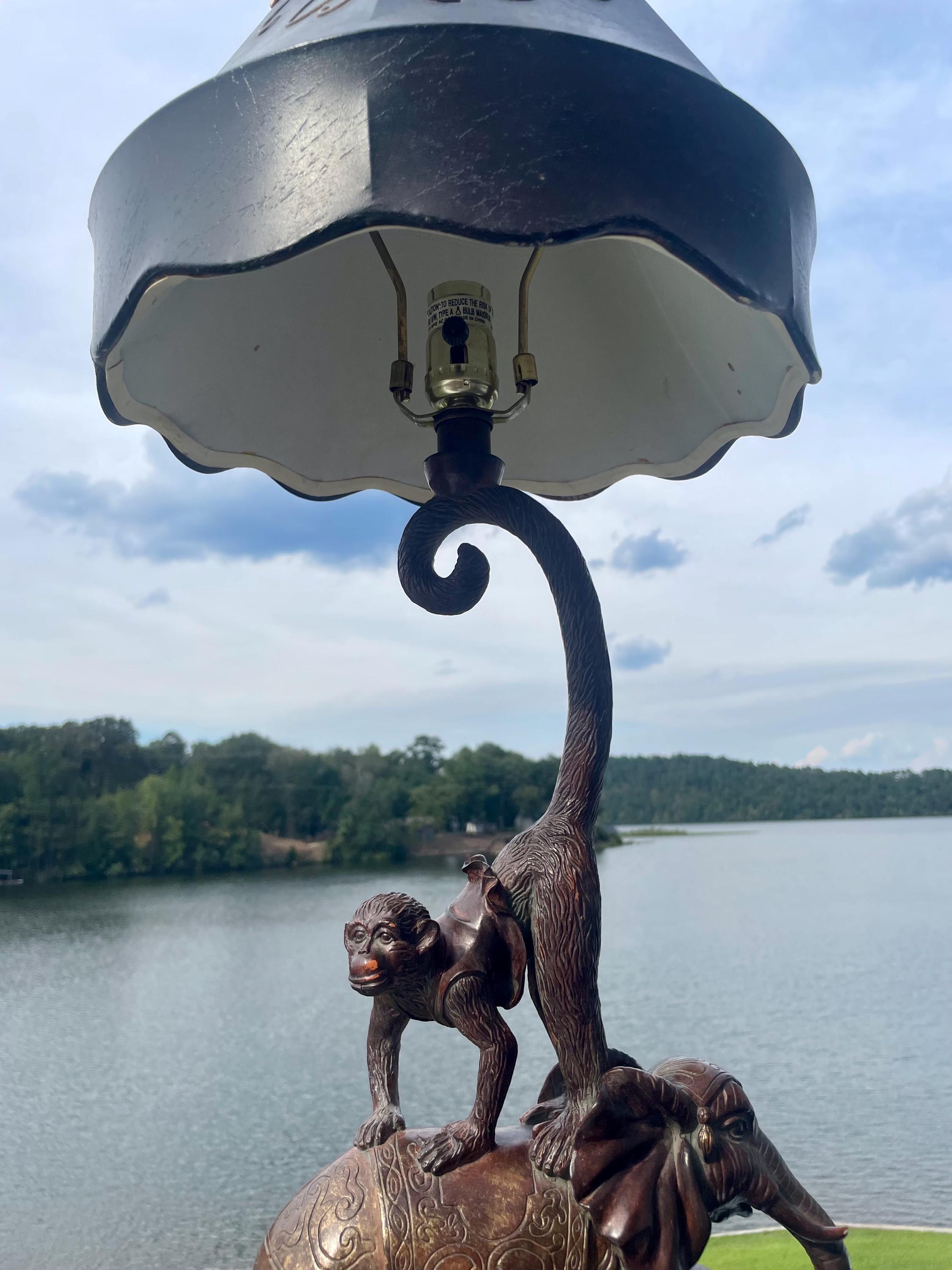 Maitland Smith 36 Inch Bronze Style Table Lamp With Monkey on