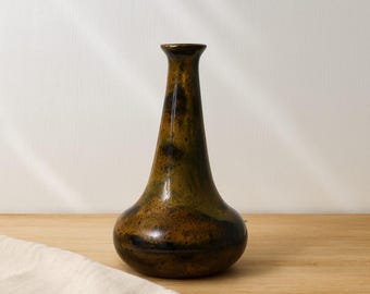 D Barnard Studio Pottery Vase 8.5 Inch Handmade Bottle Form Earth Tone Stoneware Glazed Signed Mid Century Modern