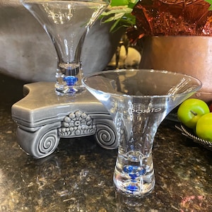 CIROC Glasses Lot of 2, Clear Blue Martini Bond 007 Blue Bubble Glass