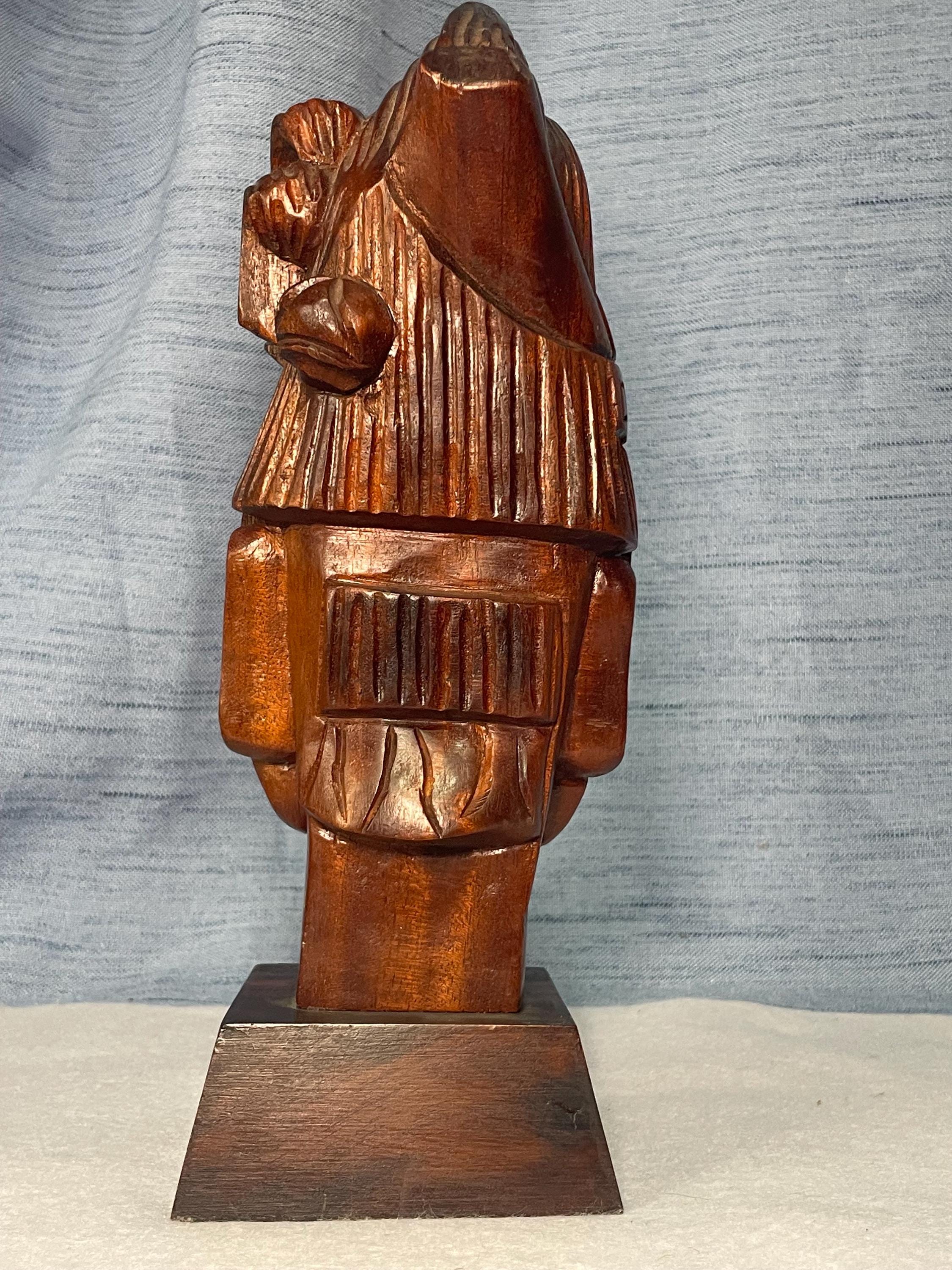 ヴィンテージ木彫り彫刻 マヤ戦士像 D・ペドラザ サイン入り アステカ