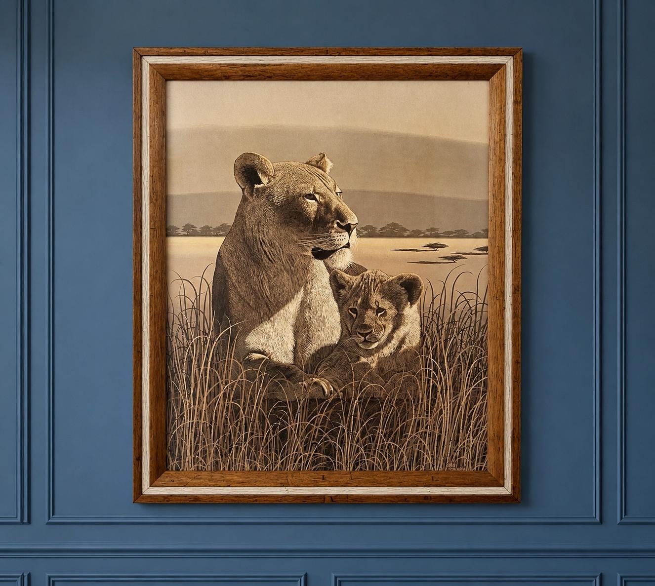 Lioness Cub Safari Wall Art Framed Wildlife Print Solid Oak Frame