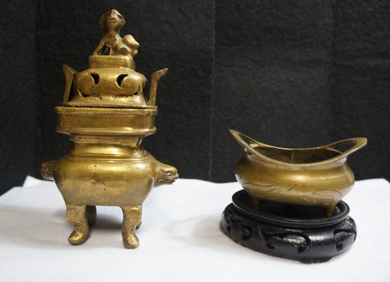 Antique Bronze Brass Chinese Covered Censer and Jardiniere Xuande Cauldron 15th CenturyAntique Palace Temple Spiritual Incense Burner