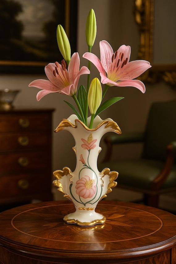 Authentic Old Paris porcelain vase 19th century hand painted floral and gilt rococo revival French antique