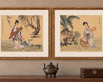 オリジナルの馬の芸術「戯れ」中国の馬の絵中国の筆絵水墨画アジア美術