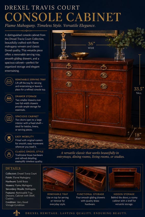 Vintage Flame Mahogany Parlor Chest Drexel Heritage Travis Court