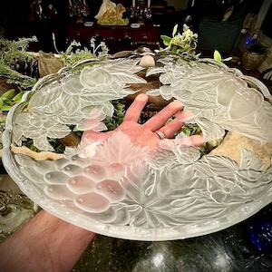 Vintage Mikasa Savoir Vivre Winter Roses 2311 Round Crystal Frosted Platter 14”