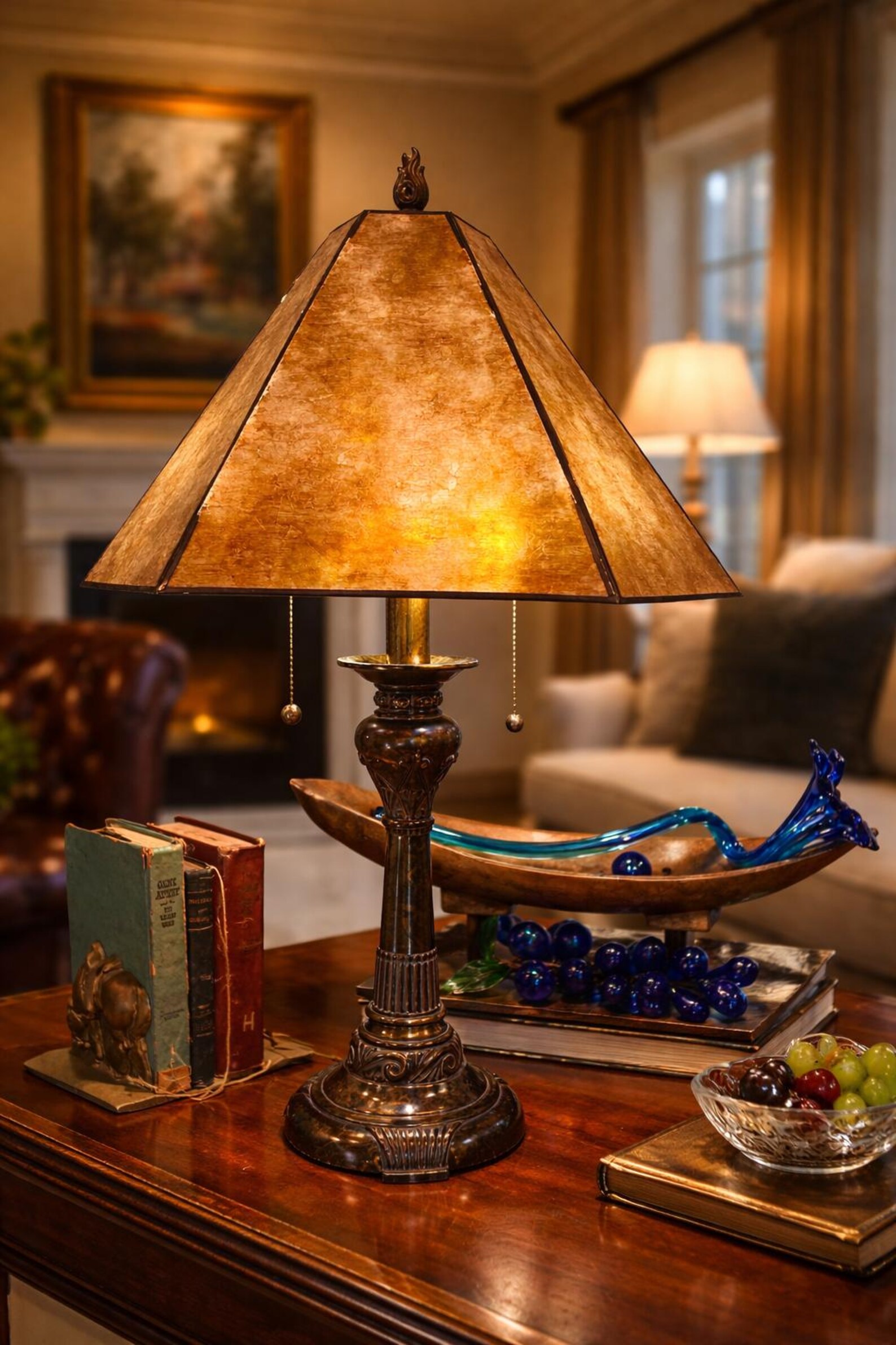 Vintage Mission Revival Mica Shade Table Lamp Bronze Finish Heavy Metal ...