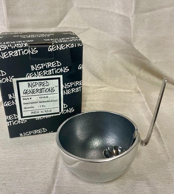 Inspired Generations Silver Benzy Bowl With Spoon In Box Never Used
