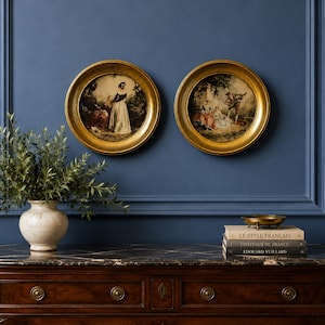 Italian Framed Prints Pair Depicting French Rococo Scenes Round Gilt Wood Wall Art The Lecture & The Serenade Vintage Decor