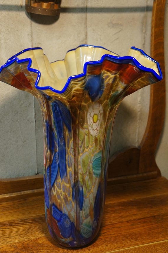 Italian Original Tommasi Murano Millefiori Tall Heavy Vase Vintage Stunning