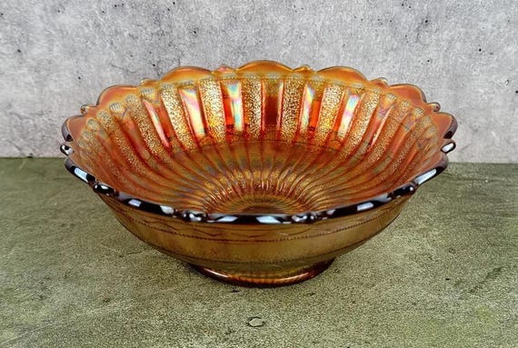 Vintage Antique Fenton Marigold Stippled Rays Carnival Glass Bowl 5.75 Inches Diameter 2.25 Tall
