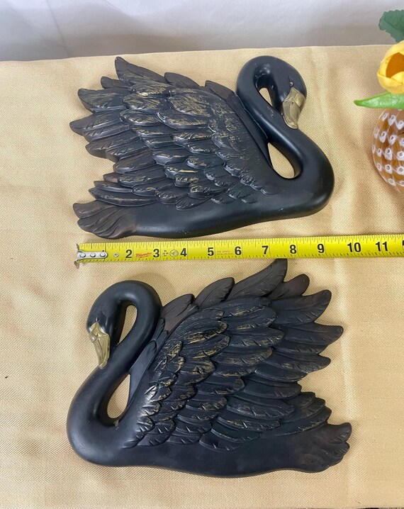 Vintage Black Swan Pair 1968 Miller Studio Signed Chalkware MCM