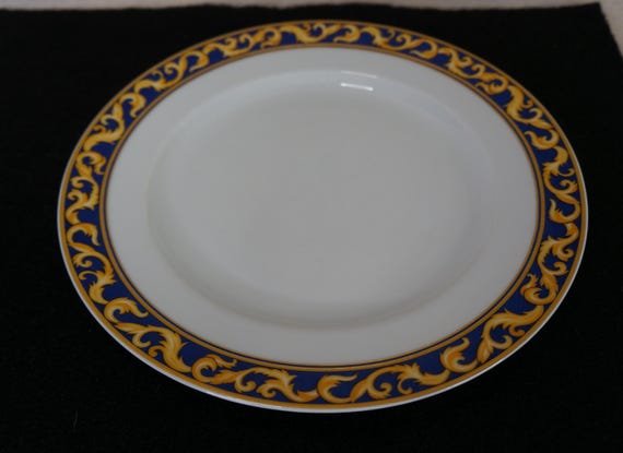Rosenthal Renaissance Doria Dinner Plate 10in Blue and Gold Scroll German Fine Porcelain Classic Line Made in Germany