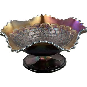 Vintage Antique Northwood Carnival Glass Petals Amethyst Compote Purple Iridescent Rare