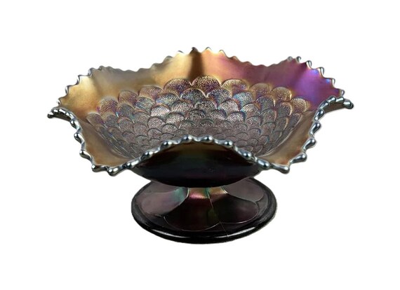 Vintage Antique Northwood Carnival Glass Petals Amethyst Compote Purple Iridescent Rare