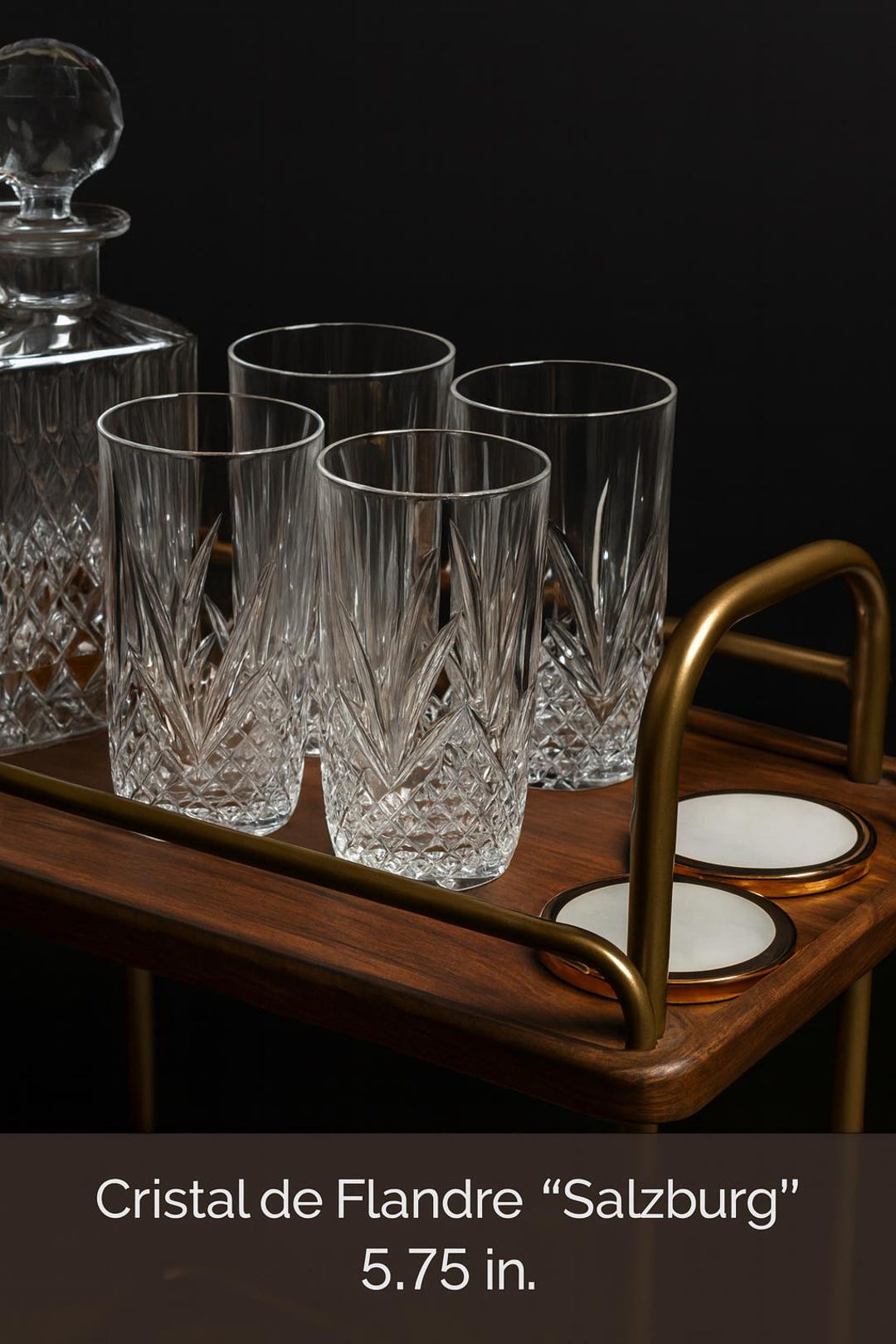 Set of 4 Cristal De Flandre Salzburg Cut Crystal Highball Glasses