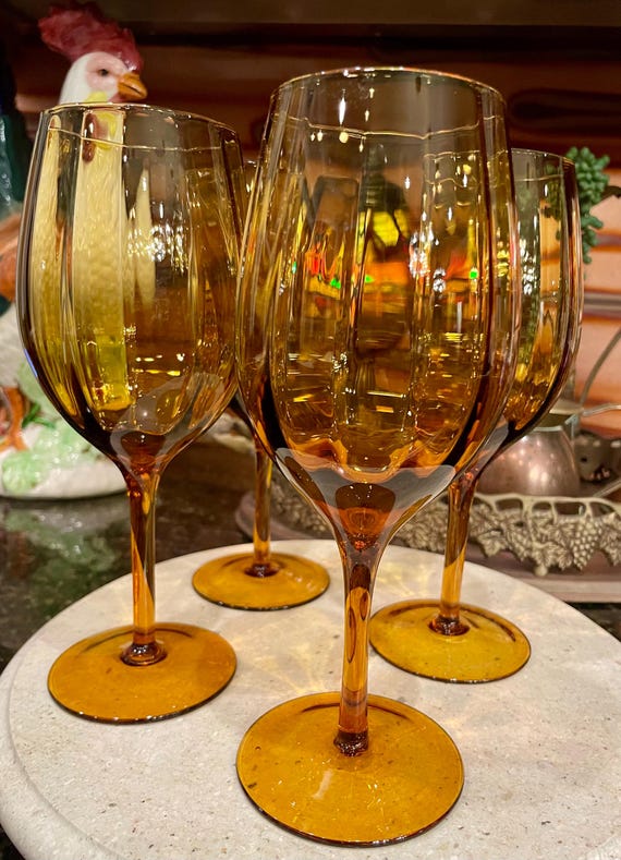 Set of 4 Empoli Italian Amber Paneled Wine Glasses Vintage Mid Century  Modern Retro Glassware for Dining or Barware - Etsy Israel