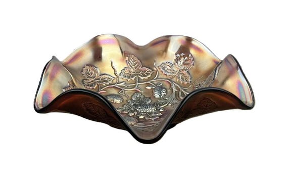Antique Blue Amerhyst Millersburg Blackberry Wreath Carnival Glass Bowl RARE