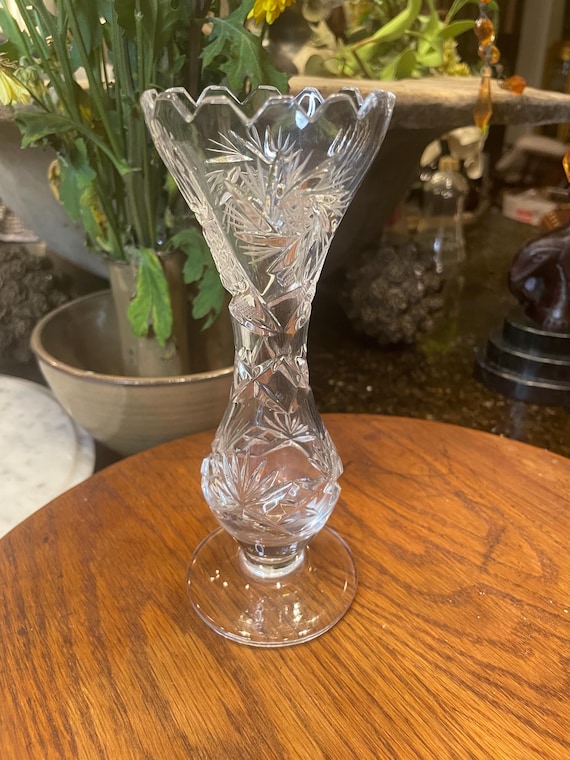 クリスタルガラス製エッチング花瓶 ボヘミアンガラス LASKA エッチング