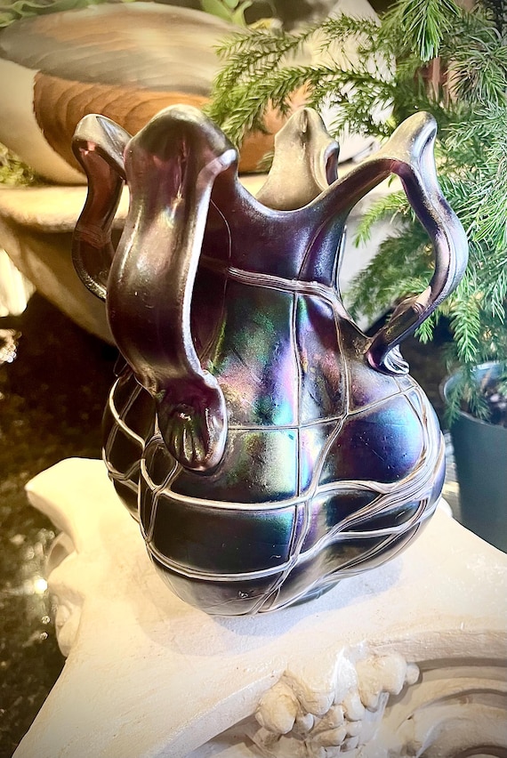 Antique RARE Johann Loetz Witwe Art Nouveau Four Handled Phenomen