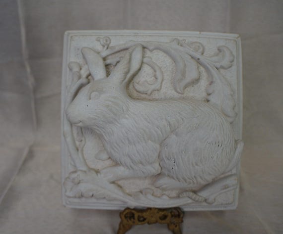 Handcrafted Concrete Relief Tile Rabbit Design 3D Wall Art Plaque 5+lbs Signed