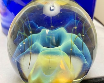 Paperweight Art Glass Crystal 1999 Bill Slade Signed Unique Irredescent Multicolor