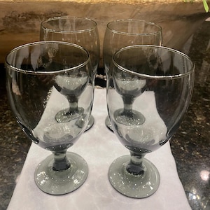 Vintage Libby Smoke Grey Glass 14oz Water Tea Wine Glasses Set of 4