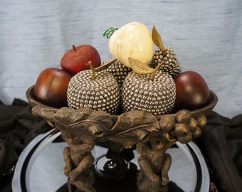 Vintage Bowl of Monkeys Holding Large Resin Bowl with Abstract Grapes and Leaves