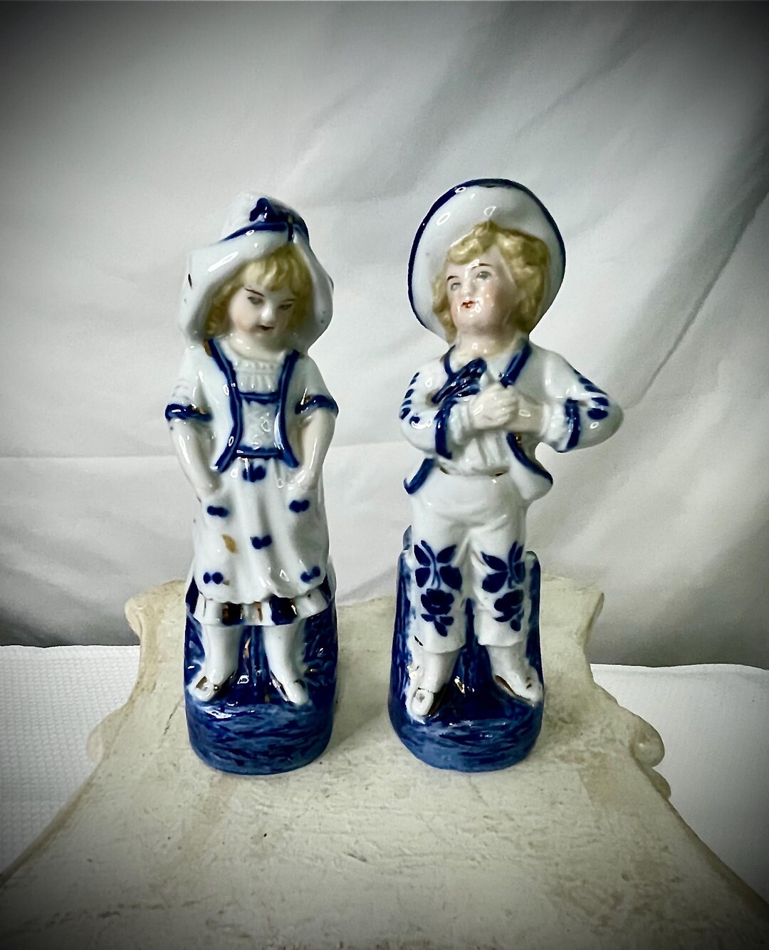 Vintage Dutch Boy & Girl Porcelain Spill Vases, Blue and White Candle ...