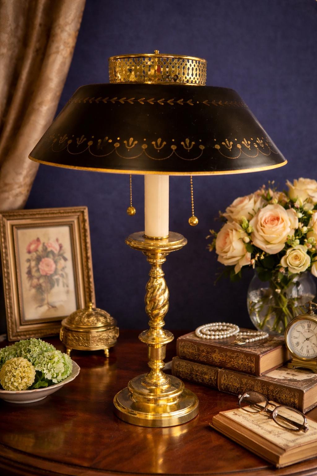 Vintage Solid Brass Barley Twist Double Bulb Table Lamp With Black