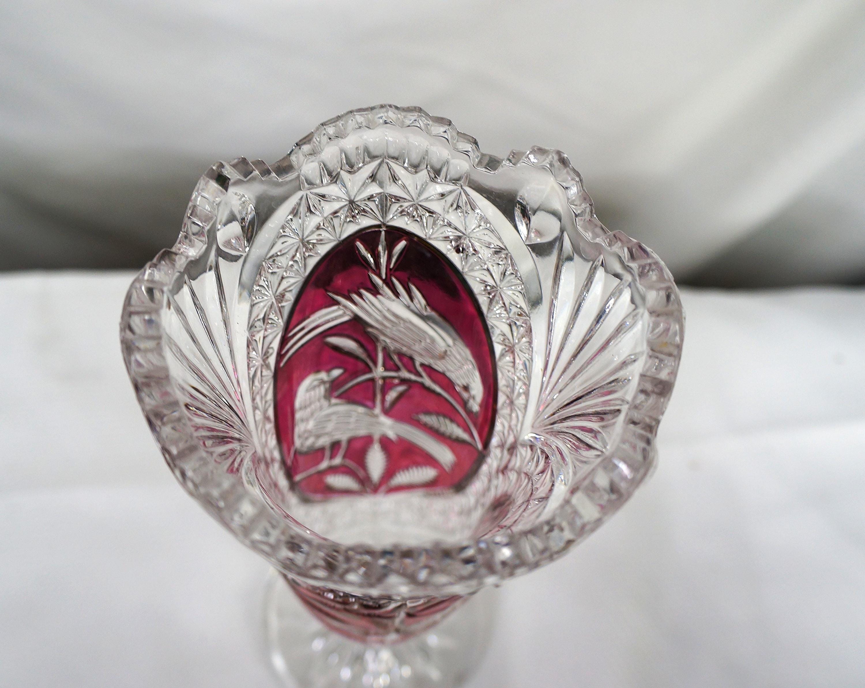 German Lead Crystal Red Bird Vase Hofbauer Byrdes Vintage Crystal