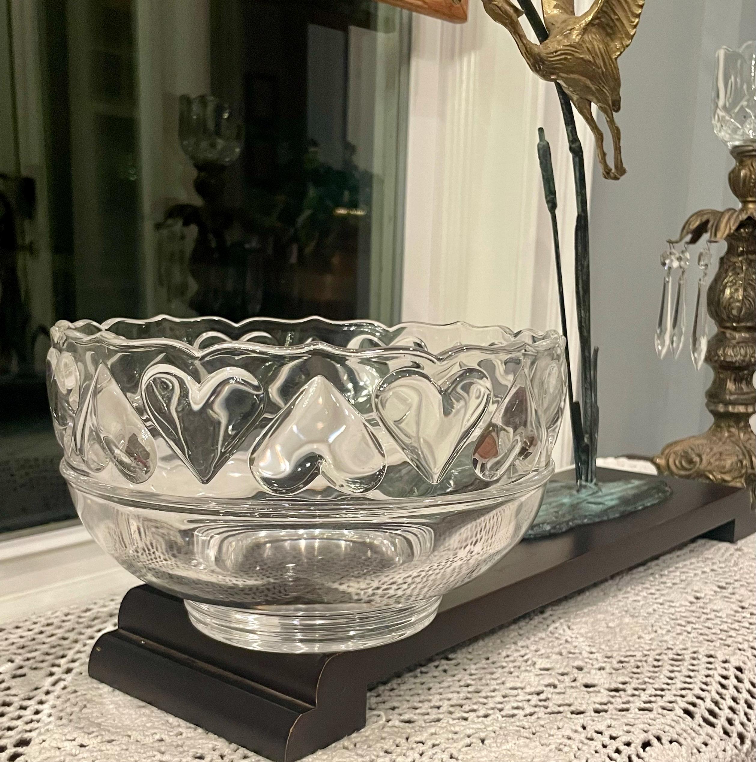 Vintage Tiffany and Co Crystal Heart Relief Bowl Luxury Serving