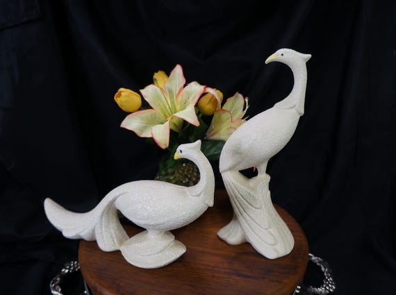 Vintage Pheasants Pair Mid Century Modern Ceramic Porcelain Male Female Birds