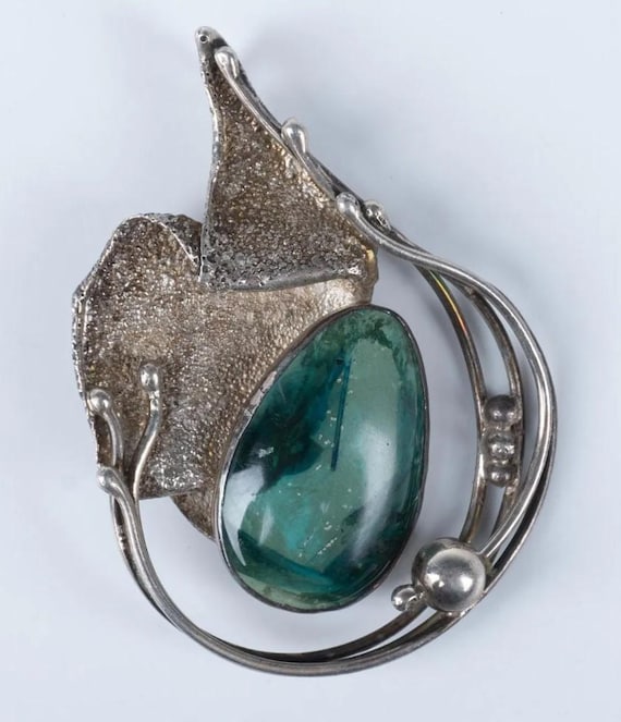 Brooch, Vintage, Sterling Silver, Green Brooch