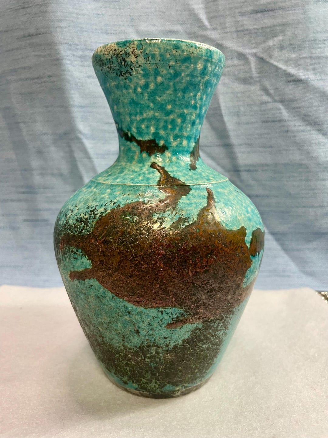 Umbra Design Patterns Reference: Vintage Pottery Vase Umbra Teal Green And Black With Infused