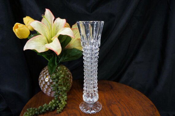 Vintage Vase Crystal Brilliant Cut Round Diamond Pattern Hexagonal Aperture