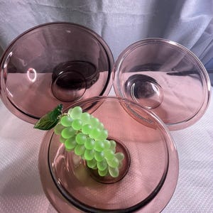 Vintage Pyrex Glass Cranberry Nesting Bowls Set of 3 for Mixing, Storage, Guest Presentation or Centerpiece 2.5L, 1.5L & 1.0 L
