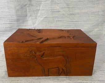 Vintage Red Oak Possibles Box Appalachia Art Dresser Box For Pocket Items Hand Carved Handmade