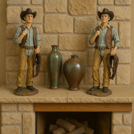Matching Pair of Vintage 18 Inch Western Cowboy Figurines Sculptures Statues Rustic Western Southwestern Lodge Decor Detailed Cowboy Statues