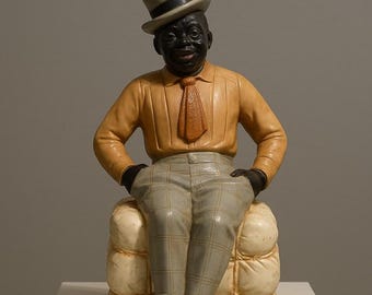 Vintage Americana Colonial Art Statue 1940s Dandy Caricature Seated on Cotton Bales Large 17 x 7 inch Historical Artifact
