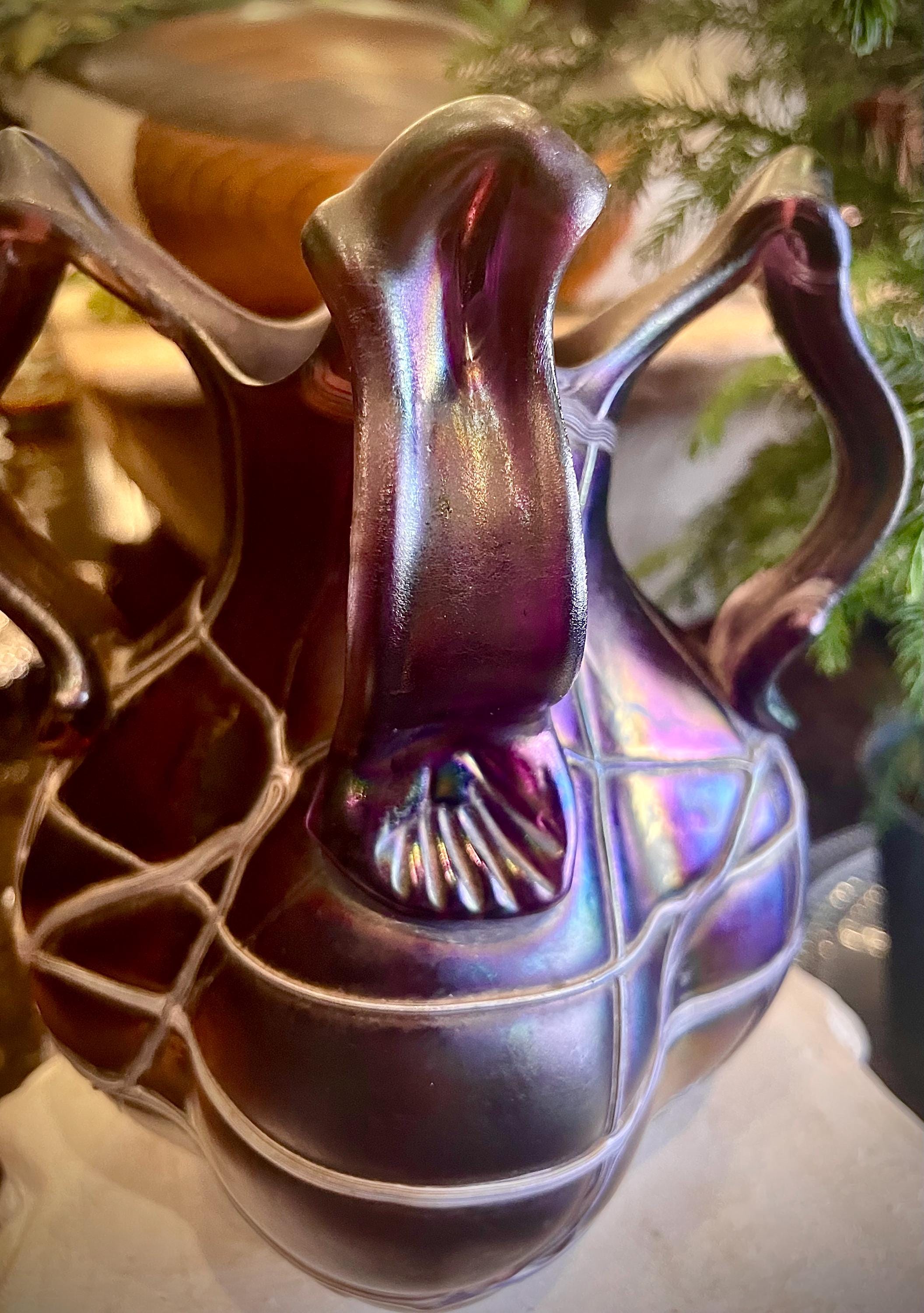 Antique RARE Johann Loetz Witwe Art Nouveau Four Handled Phenomen