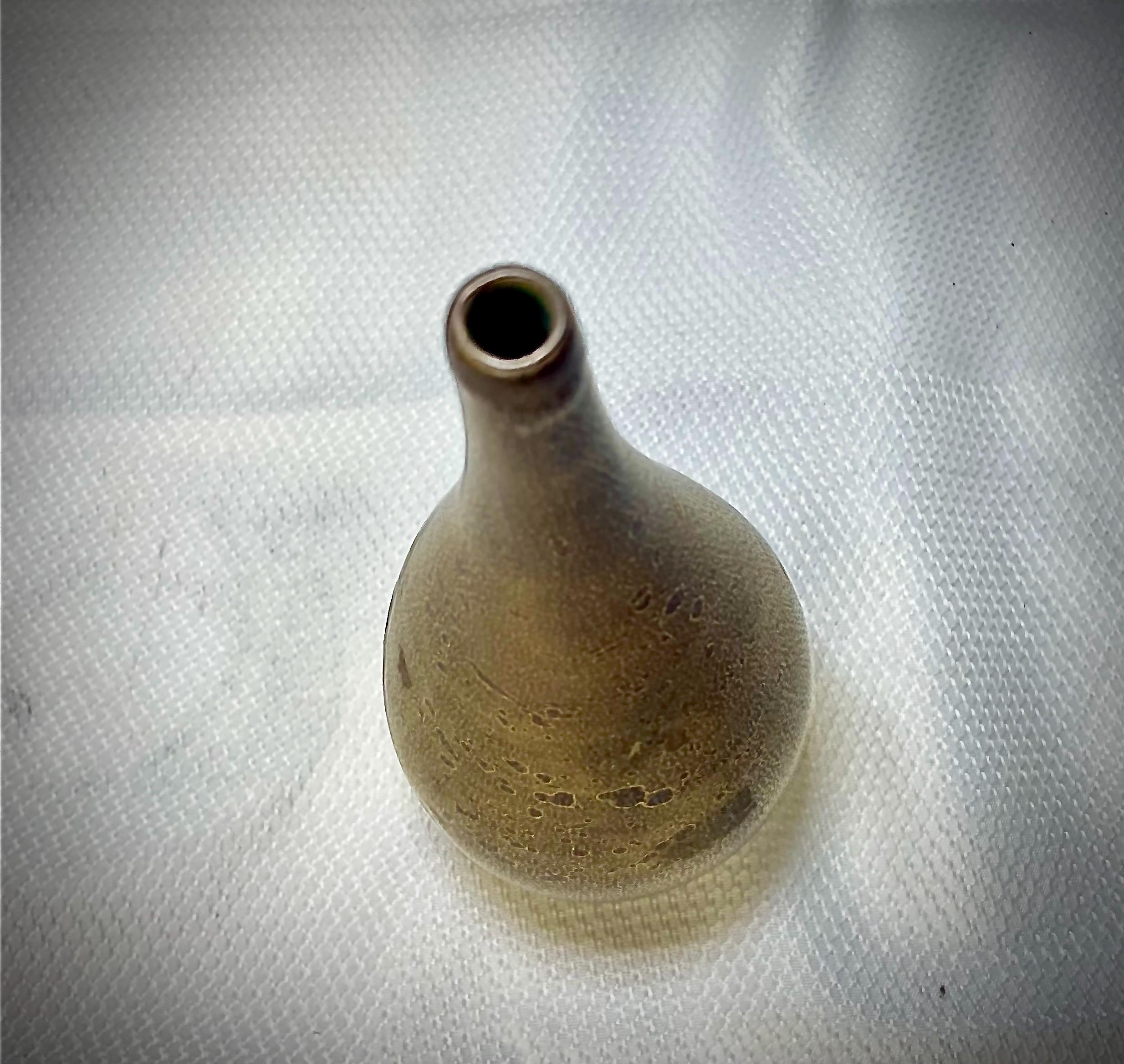Vintage Scandinavian Studio Pottery Vase – Bronze Crater Glaze