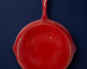 Chef Size No 12 Red Cast Iron Skillet Enamel Large Family Size Cooking Pan 13”