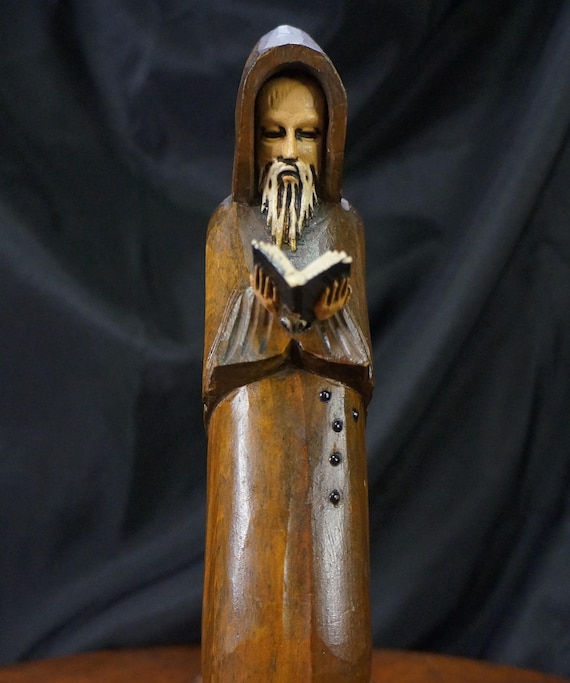 Vintage Monk Statue Hand Carved Mexican JOM Folk Art Religious Figure