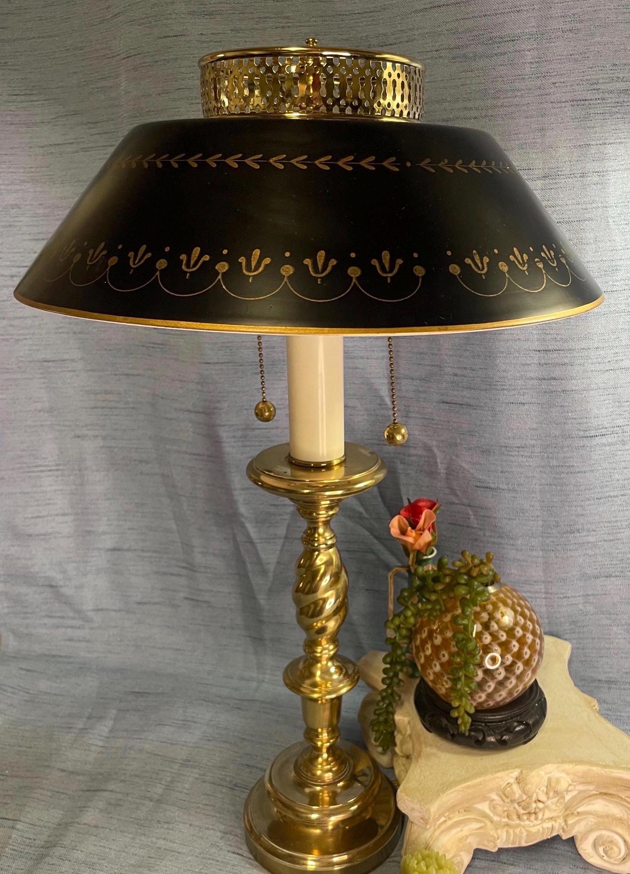 Vintage Solid Brass Barley Twist Double Bulb Table Lamp With Black
