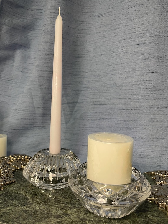 Vintage Candle Holders Crystal Reversible Pillar Taper Brilliant Princess House