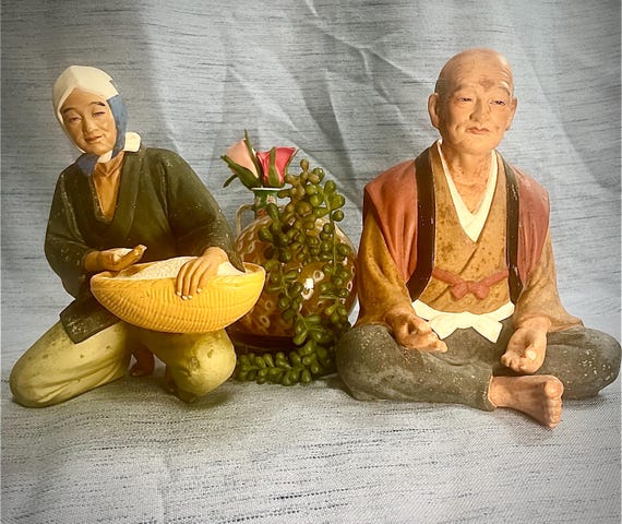 Vintage Japanese Hakata Mimasu Dolls Pair of Traditional Japanese Clay Dolls Painted Traditiinal Life  Culture Realistic Japanese Dolls