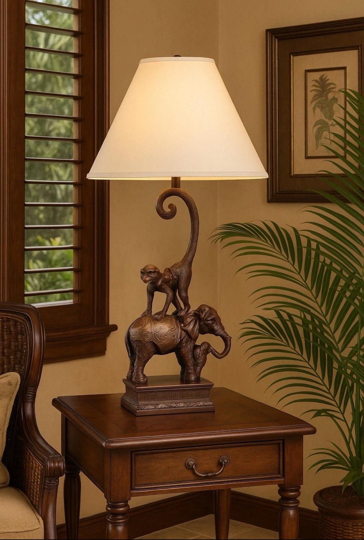 Maitland Smith 36 Inch Bronze Style Table Lamp With Monkey on