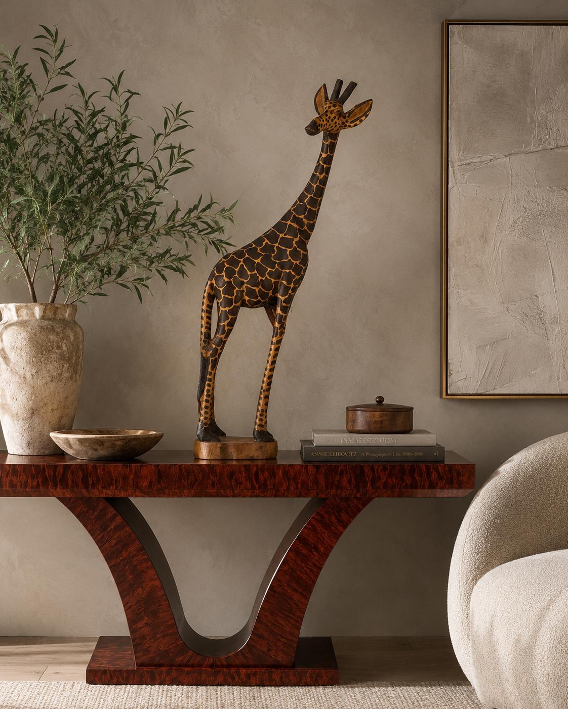 Hand Carved Wood Giraffe Sculpture 22.5” Tall African Safari